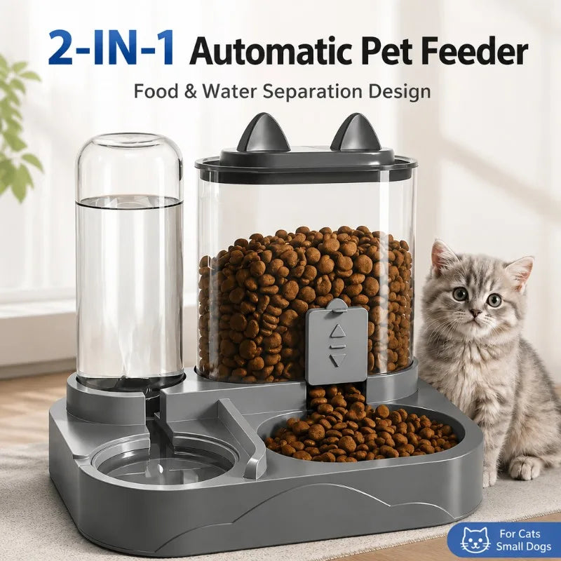 Hands-Free Pet Feeding Station — Gravity Feeder & Water Dispenser